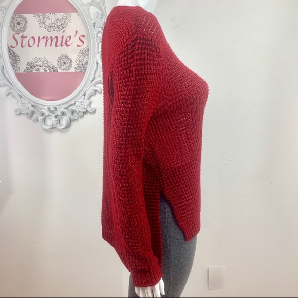 Jack by BB Dakota /Deep Red Crochet Hi Low Sweater - Picture 3 of 8